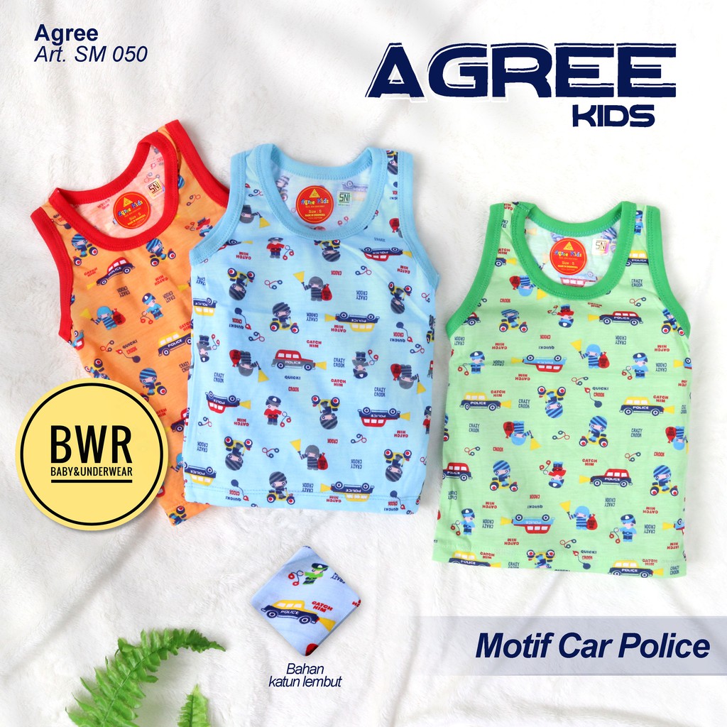 [ 6pc ] Singlet Anak Agree WARNA Motif | SM017 Kaos Dalam Anak Kutung 017 - Bwr