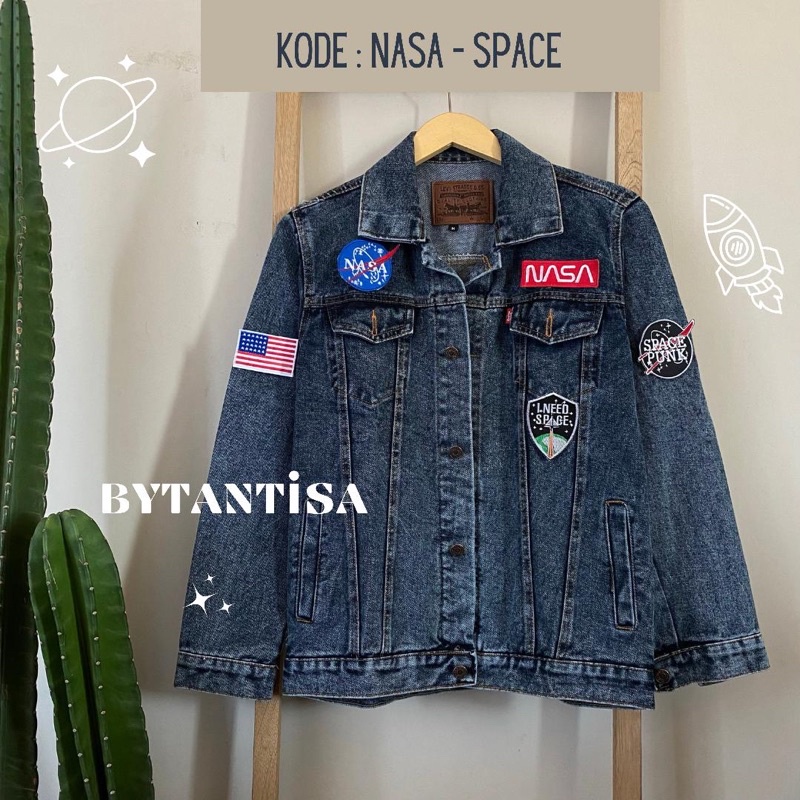 JACKET JEANS FULL PATCH NASA STARAWARS SANDWASH EDITION | JAKET BORDIR FULL PRIA / WANITA