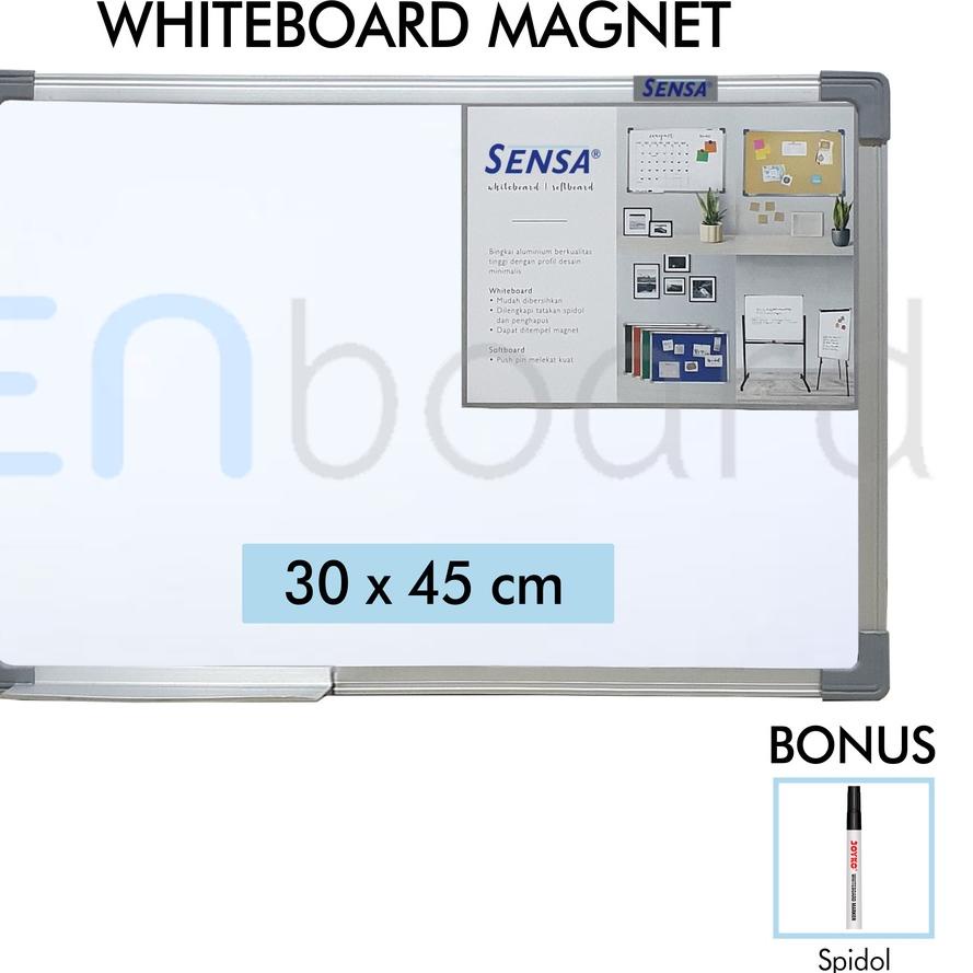 

New - Papan Tulis Whiteboard / White Board Gantung Magnet Single Face Sensa 30 x 45 cm