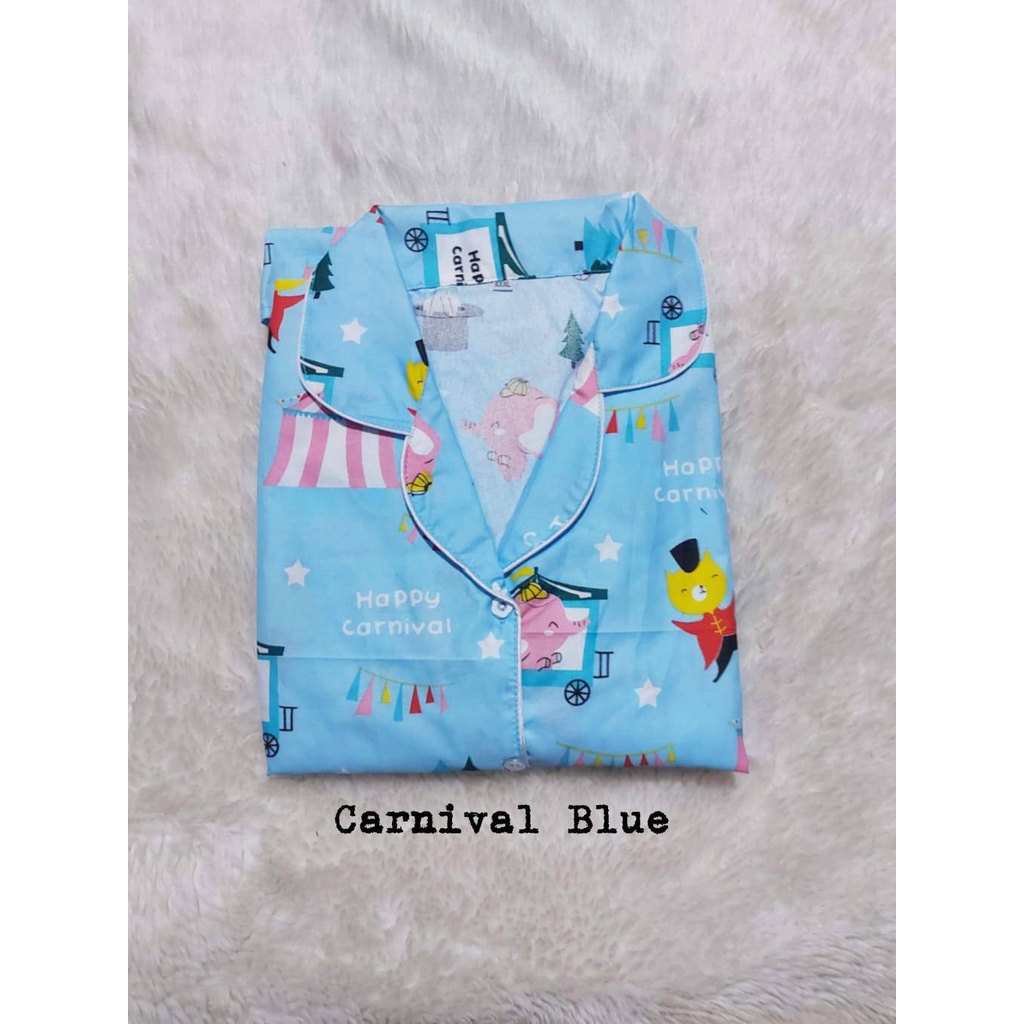 Setelan Piyama Baju Tidur PP Jumbo LD 116 -120 cm Motif  Size XXL Katun.-CARNIVAL BLUE