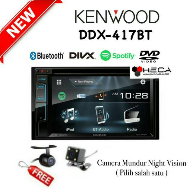 Paket Audio Mobil Kenwood DDX-417BT Double din Tape DDX 417 BT Head Unit DDX 417BT & Kamera Mundur