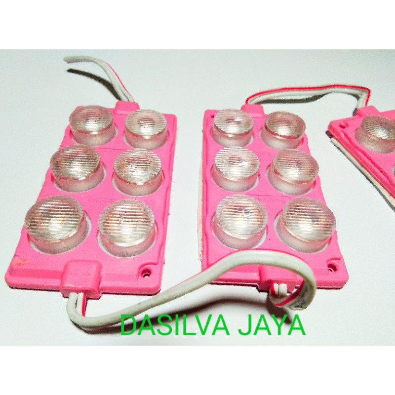 LAMPU LED 6 MATA KOTAK 24 VOLT warna pink