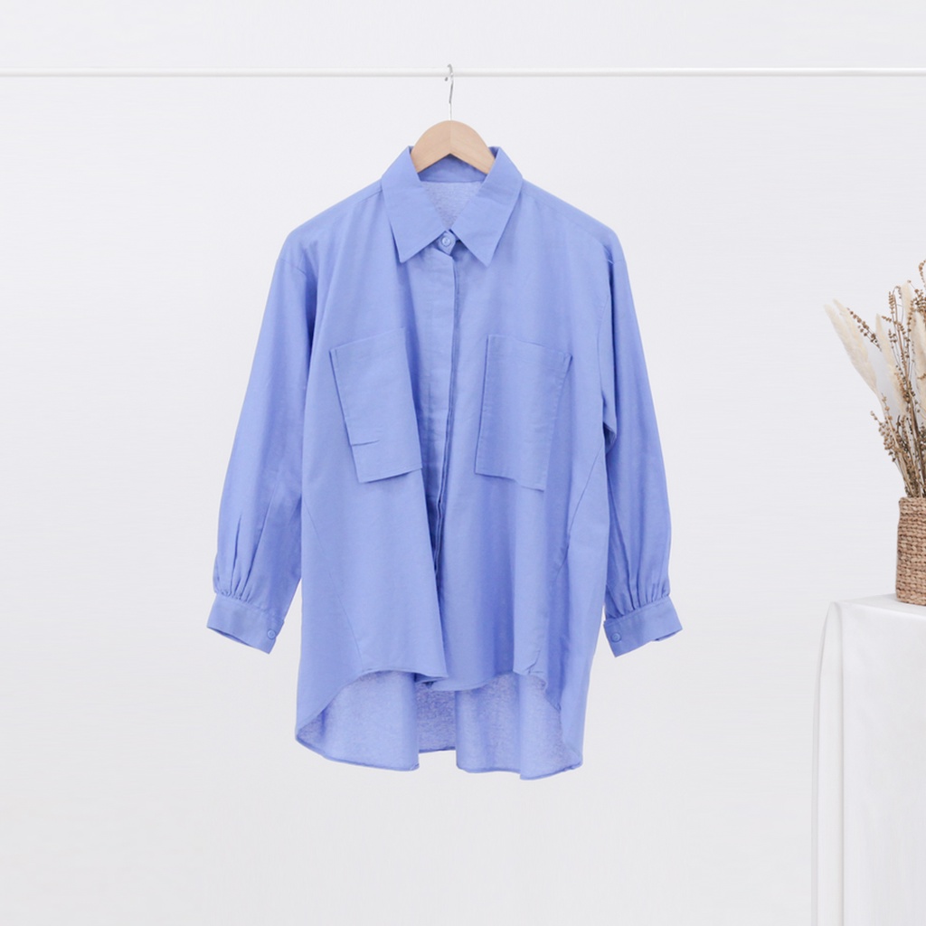 Kemeja Wanita Kantong Dua Rami Genevra-Soft Blue
