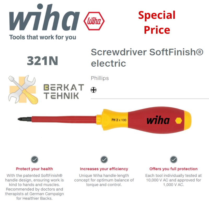Obeng WIHA 321N SoftFinish Electric Phillips Screwdriver Obeng Plus Elektrik 1000V AC Obeng Listrik
