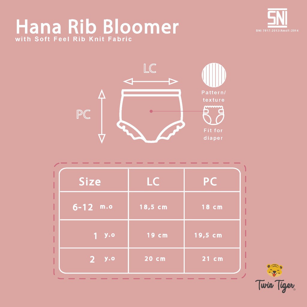 TWIN TIGER Hana Rib Bloomer Celana Rib Bloomer EXTRA SOFT - Celana Anak Perempuan Celana Pop 6m-2 T