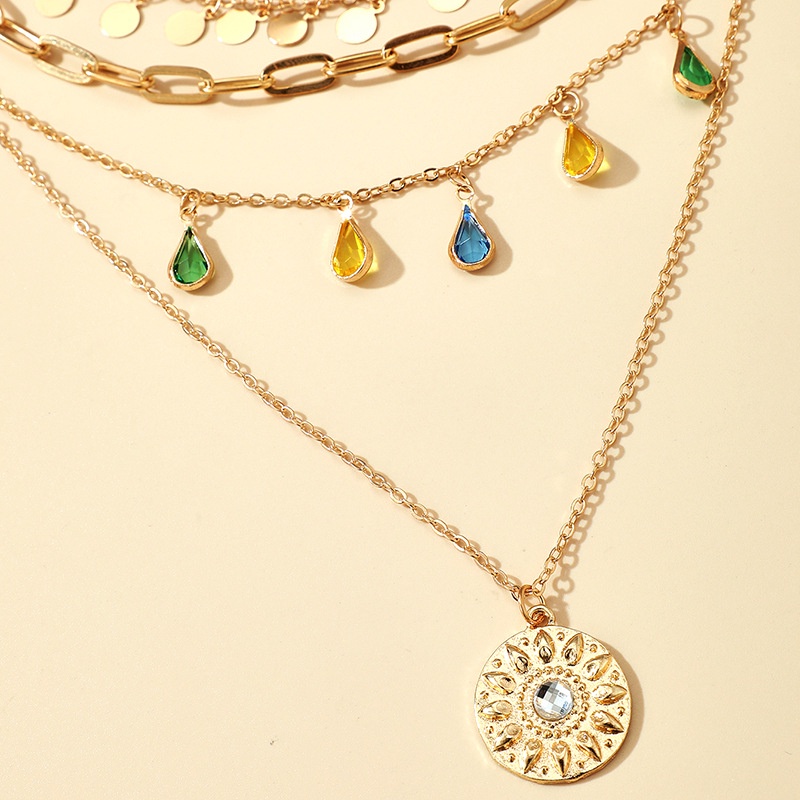 Kalung Rantai Multilayer Gaya Eropa / Amerika Aksen Rumbai + Berlian Imitasi Untuk Perhiasan Wanita