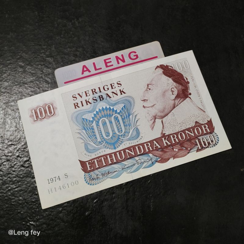 uang asing Swedia 100 kronor 1974