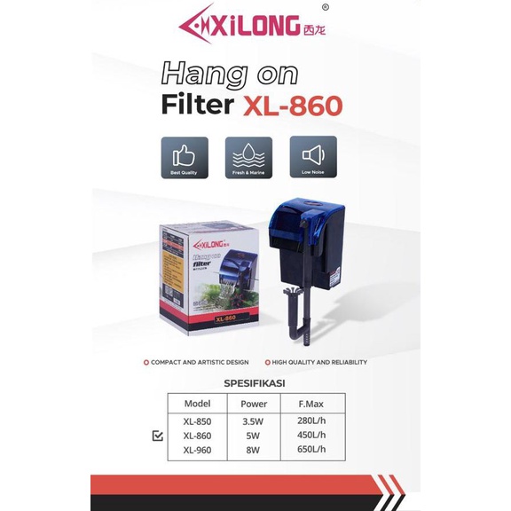 FILTER GANTUNG AQUARIUM 5 W HANGING FILTER PLUS SKIMMER XILONG XL 860