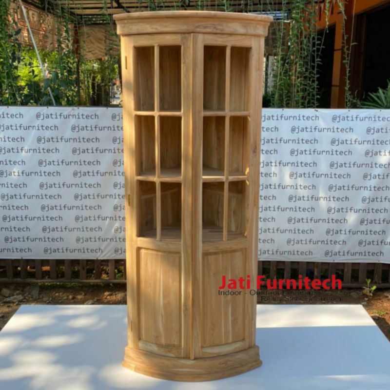 Lemari Sudut Jati - Lemari Hias Kaca - Jati Furnitech