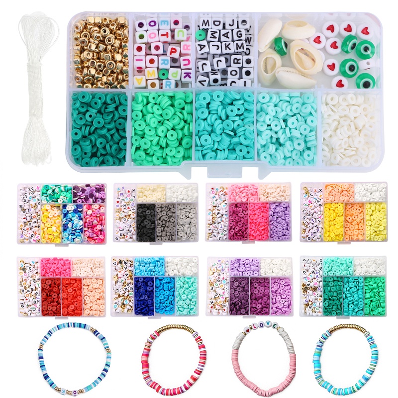 4 Mm Tanah Liat Slice Beads 1160 Pcs/Set Campuran Warna Plastik Akrilik Huruf Manik-manik dengan Tali Elastis untuk Gelang Membuat Anak-anak Perhiasan DIY