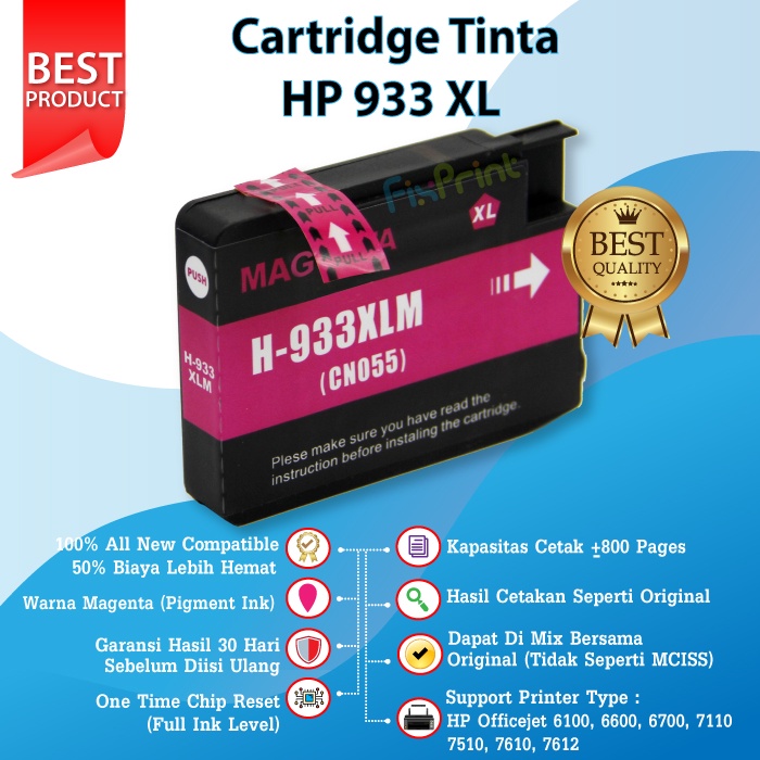 SET CMYK Chip Cartridge Tinta HP 932 933 933XL Compatible Printer 7612