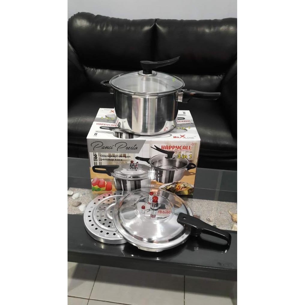 Siap Kirim Panci Presto 3 In 1 Merk Happy Call 8 Liter + Sarangan & Tutup Kaca Original