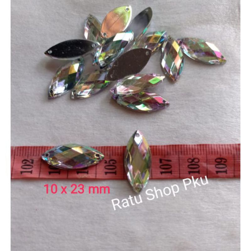 Diamond Akrilik Taiwan Sampan Soft Pelangi 7x15, 10x2,3 mm Jahit