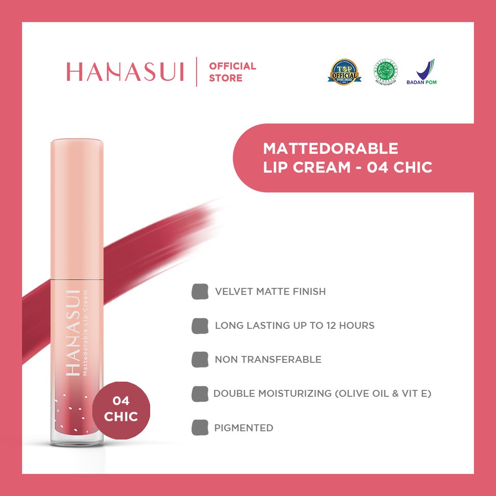 BISA COD -  HANASUI MATTEDORABLE LIPCREAM MATTE, WATERPROOF RINGAN DAN TAHAN LAMA ORIGINAL BPOM