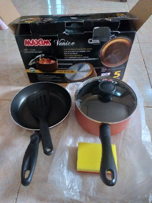 Rantangshop  Maxim Venice Set Isi 5 Ori  Panci Susu Frypan Spatula Teflon