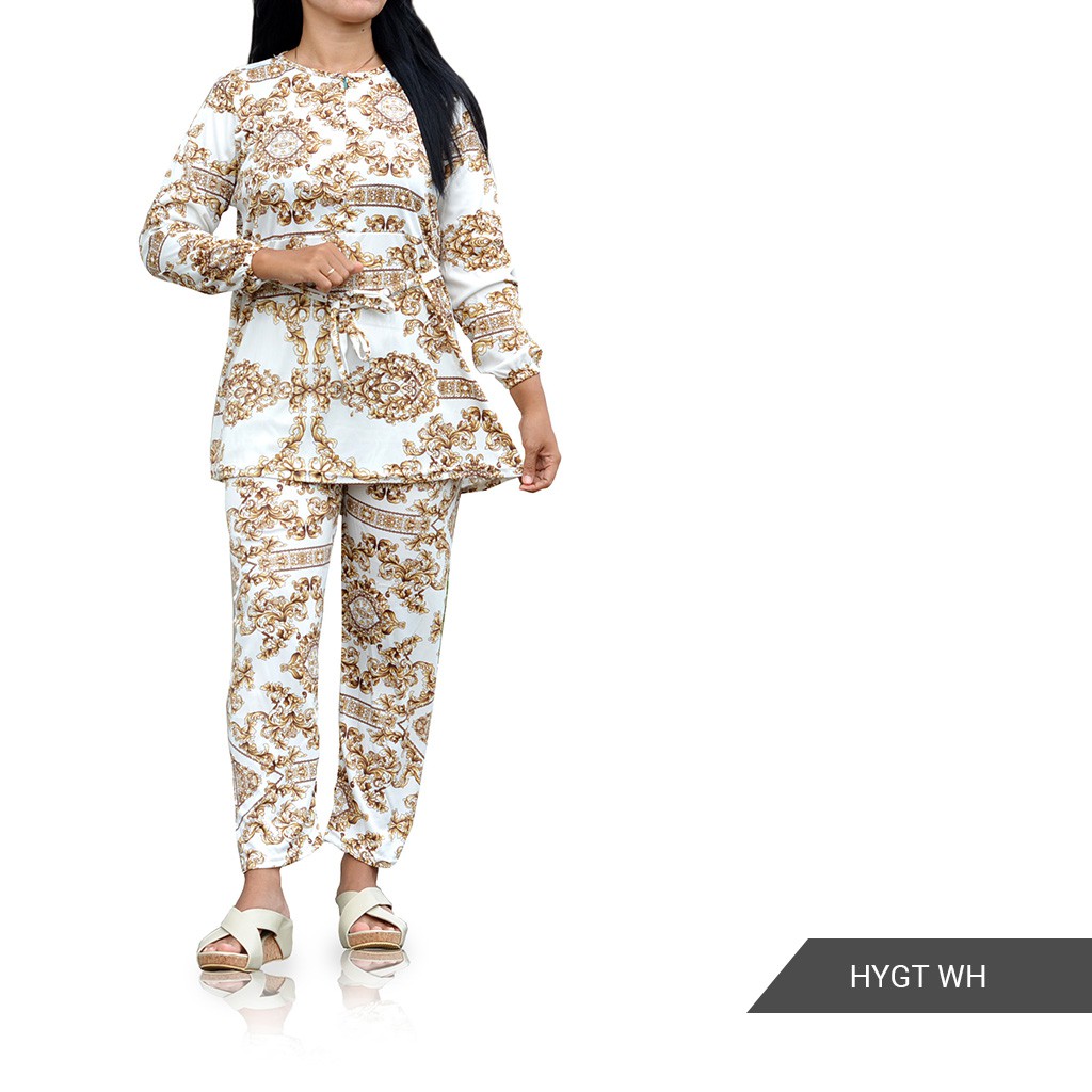 GROSIR TROLIS S M L setelan baju tidur piyama daster hyget oneset sultan busui baju celana HYGT-HYGT WH