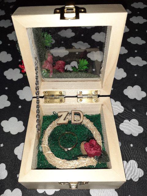 Kotak Cincin Kayu Segi 4 Gold | Ring Box Wedding Engagement