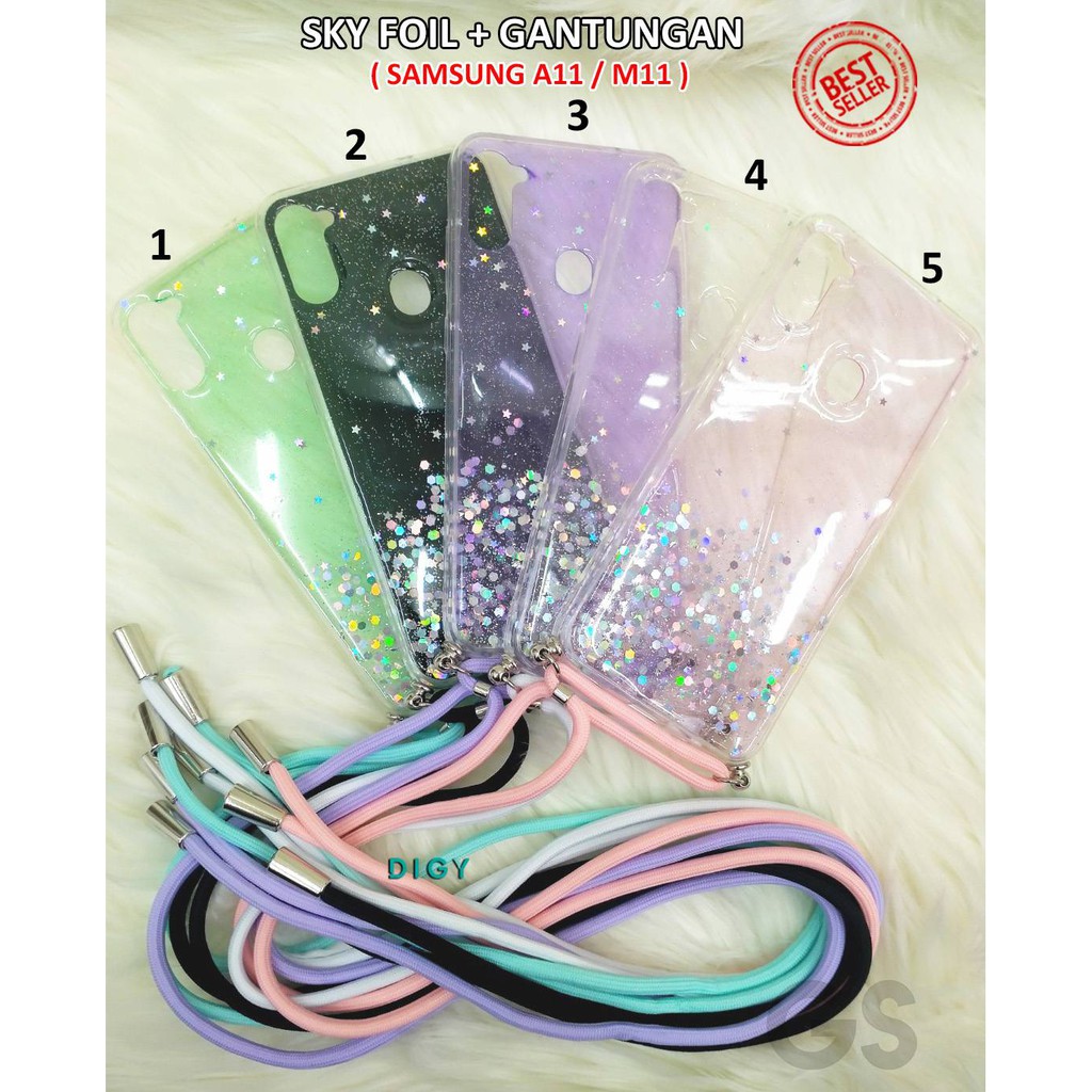 SAMSUNG A22 A32 A12 A21S A11 M11 A01 CORE M51 J2 prime Termurah Case plus gantungan Sky Foil Tali Hp Lanyard Rope