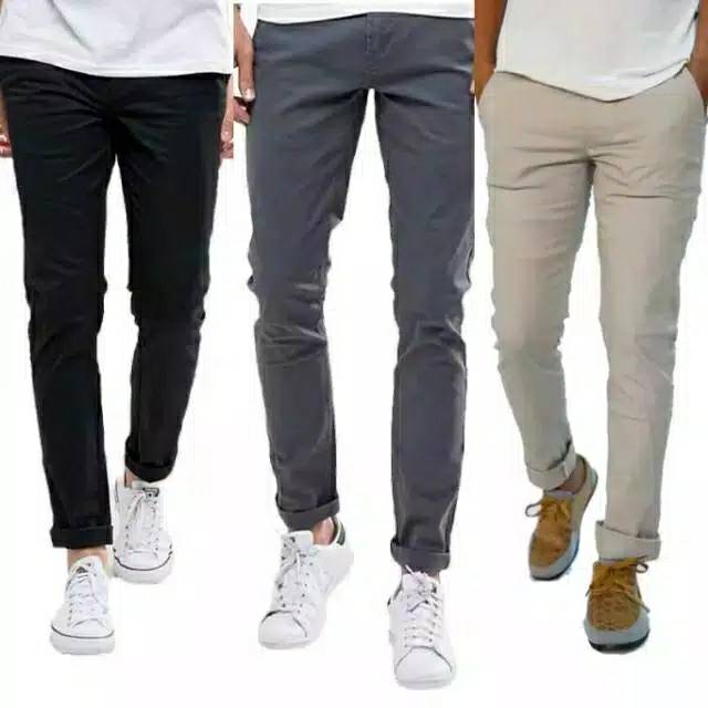 CelanaPanjang Skinny Chino Pria Formal Casual Slimfit Stylish Cream Mocca Hitam Abu-abu Coklat cino