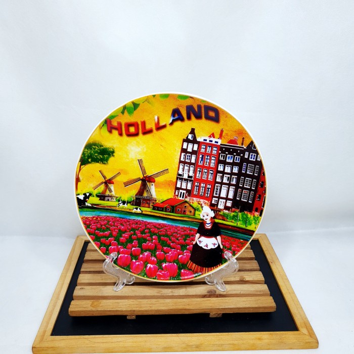 Pajangan piring negara keramik 8in Sovenier oleh2 negara Holland Tulip 20cm