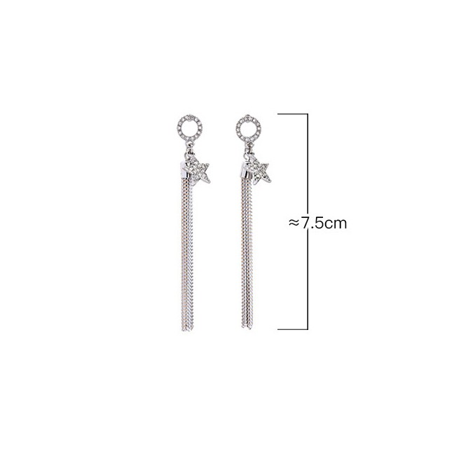 LRC Anting Tusuk Fashion Silver Star-studded Tassel Earrings F52092