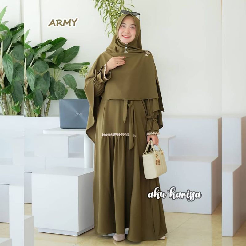 Zaina set ori aku karissa, gamis set, gamis ity crepe