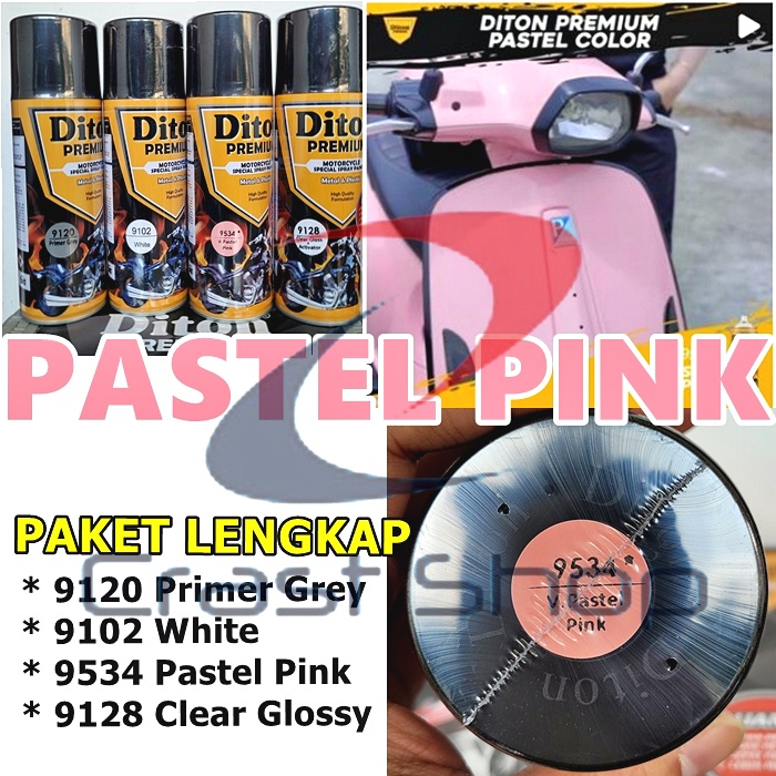 Paket Lengkap Cat Pilox Diton Premium 9534 Warna Pastel Pink Merah Muda 400cc Pylok Semprot Aerosol 