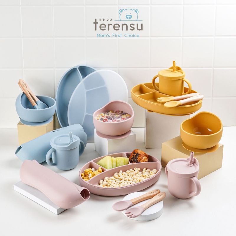 Terensu Silicone Feeding Set / Gift Set  / Hadiah / Kado /Alat Makan Bayi Anak Lucu / Hampers Bayi Piring / Gelas / Sendok / Garpu / Mangkok / BIB Silicon