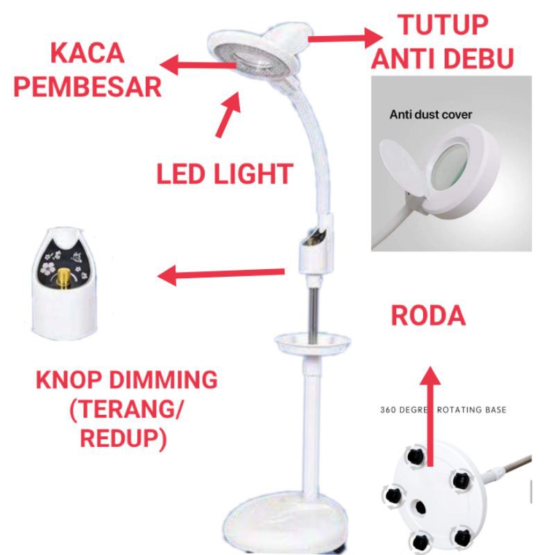 Lampu facial led roda dimming kaca pembesar sangat fleksibel klinik kecantikan magnifiying lamp