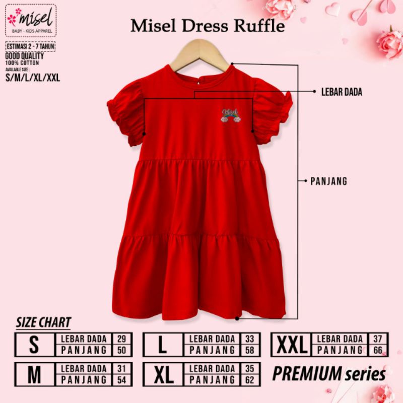 Misel DRESS RUFFLE 2-7 Tahun Dress VIRAL Kekinian Bahan Kaos Cotton24S