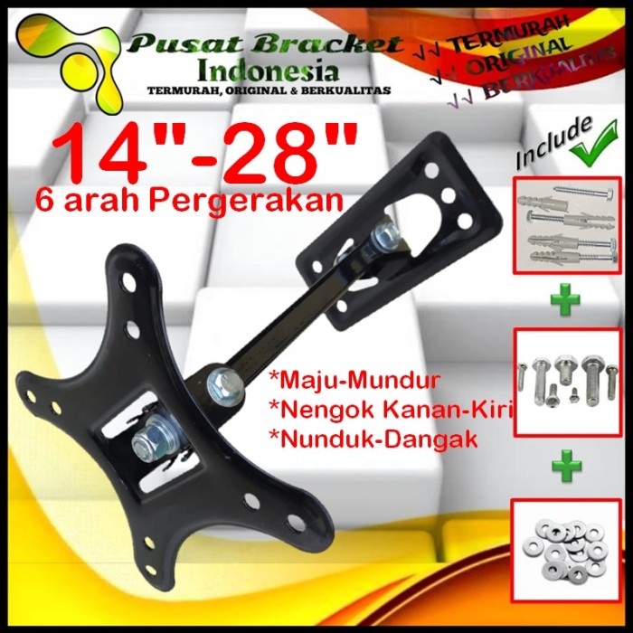 Bracket Tv 21 Monitor Lengan 14&quot; s/d 28&quot; 6arah Fleksible PBI.SWKNM-003