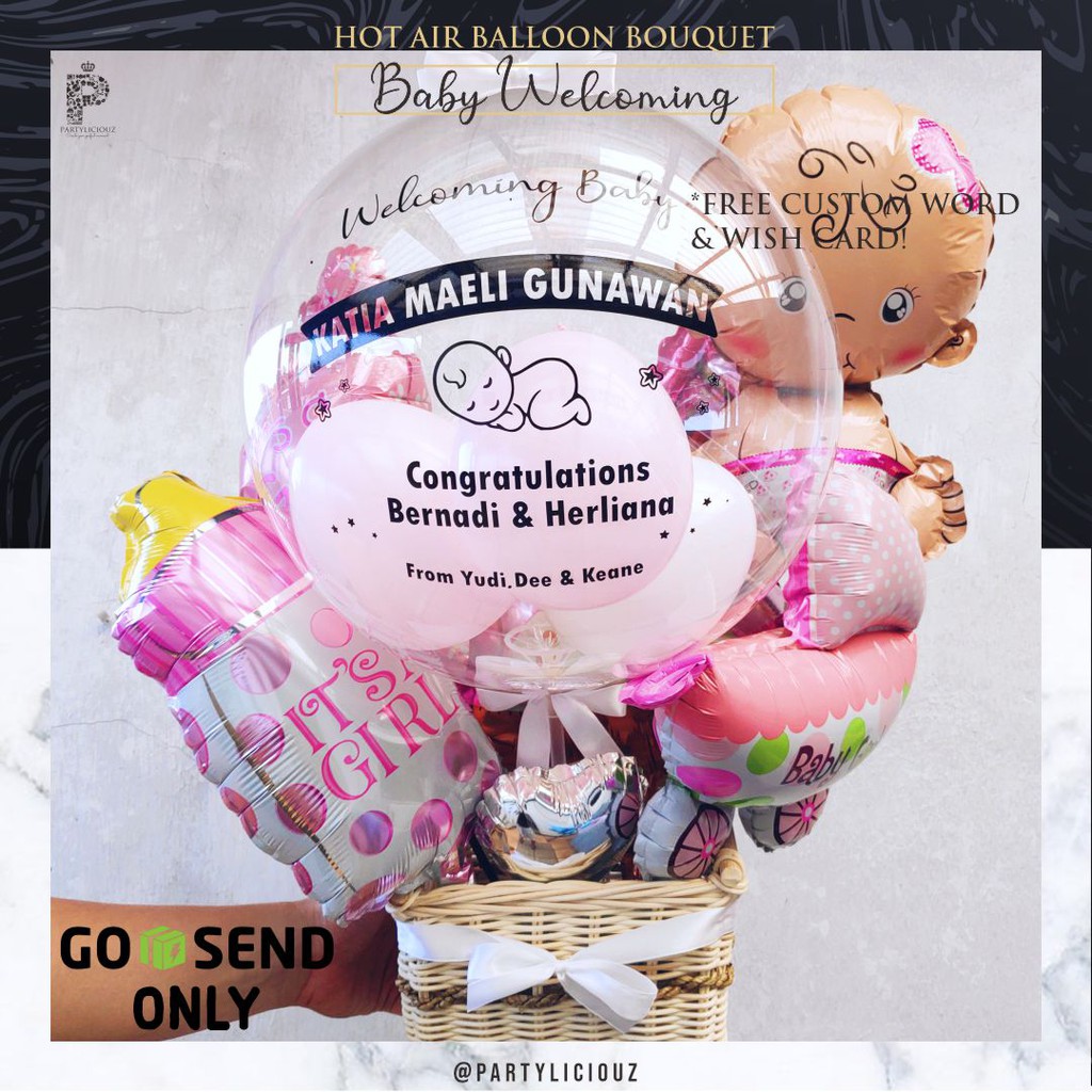 [GOSEND] BABY WELCOMING - BUKET BALON / HOT AIR BALLOON BOUQUET HADIAH KELAHIRAN BAYI BABY SHOWER