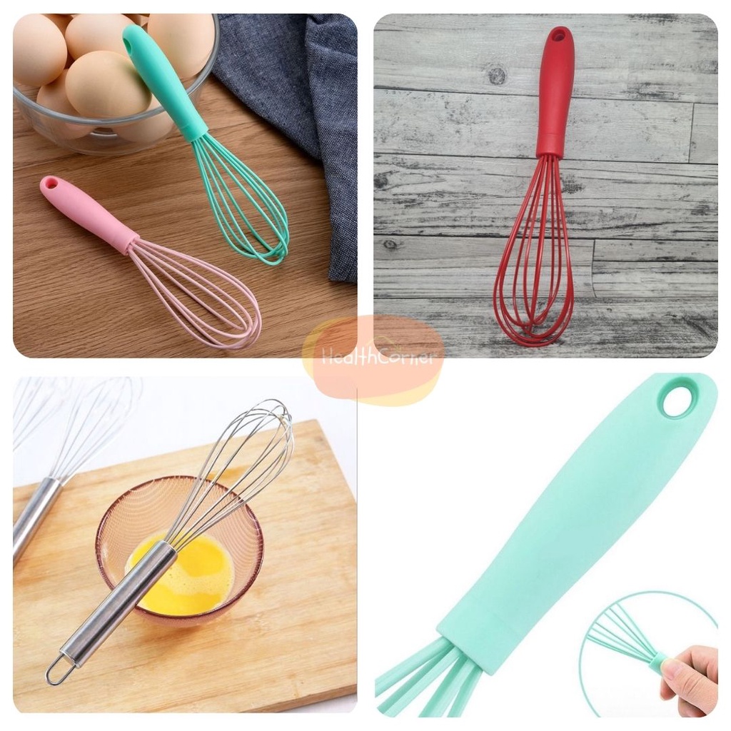 Full Silicone Mixer Baking Whisk Egg Beater Kocokan Telur / Silikon Pengocok Telur / Pengaduk Adonan BPA FREE RANDOM