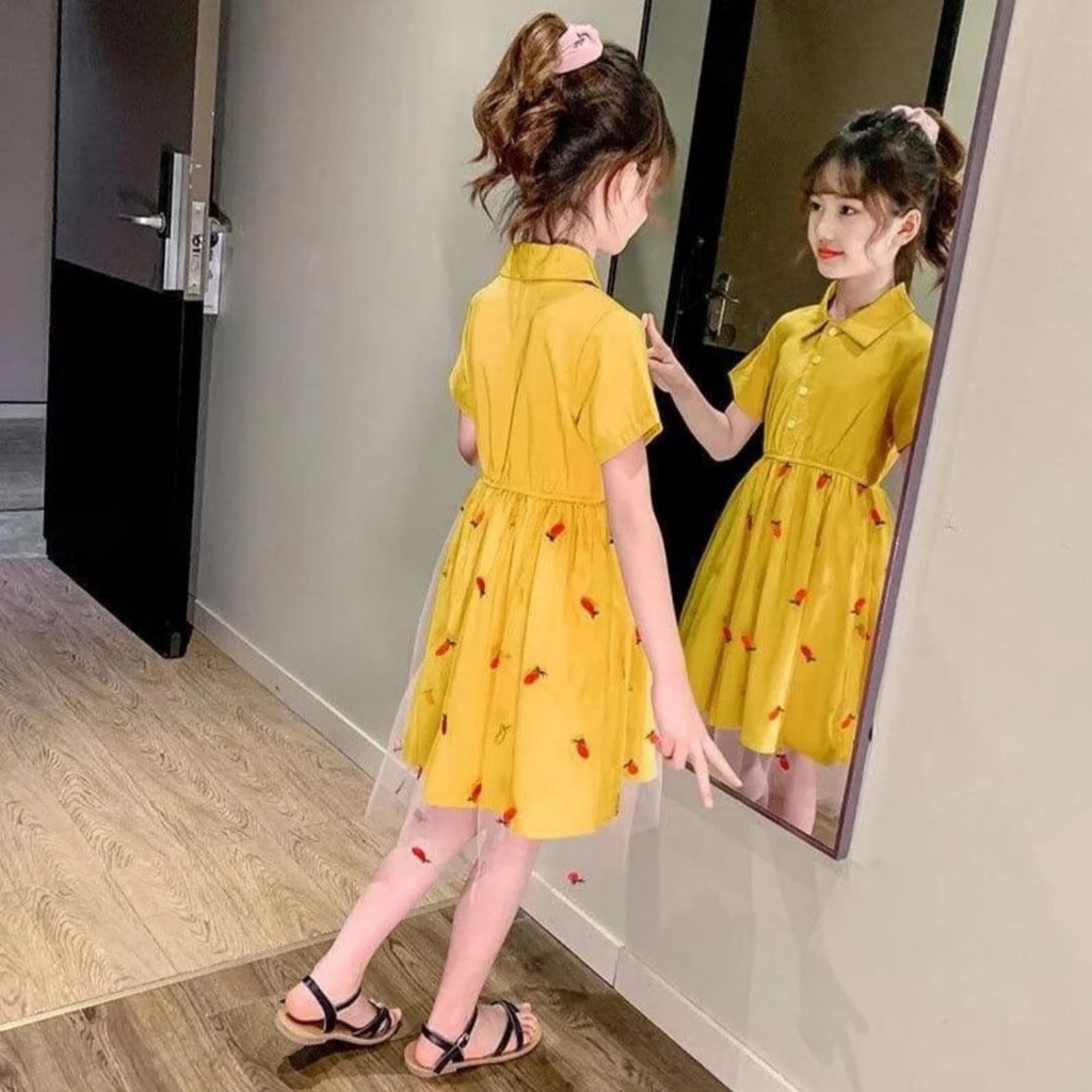 [ALIJOJO] Dress Furing Many Fruit Import/ Dress Anak Import - Kuning