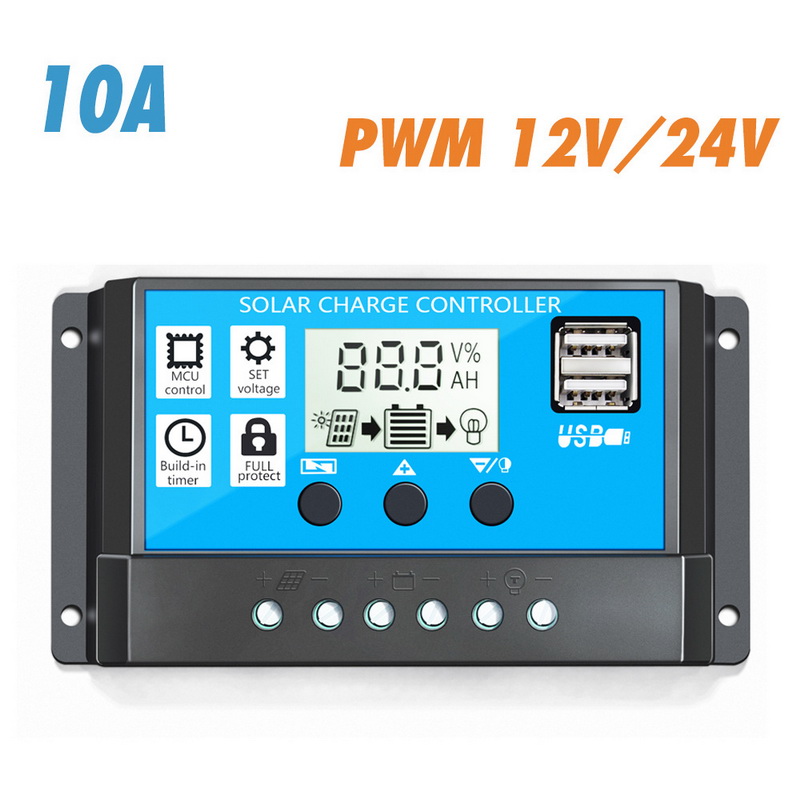 10A-50A Solar Charge Controller LCD 12V/24V + Dual USB Panel Surya Charger