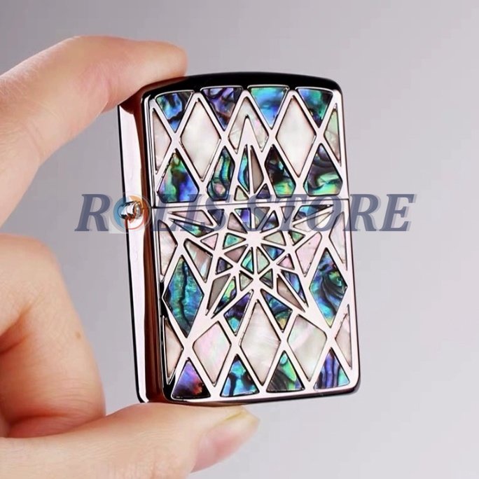 COD- Korek Zippo Silver Ice Emboss Crystal Blue Green Aurora 2 Sisi High Premium Quality Limited Made In Usa - Free Box