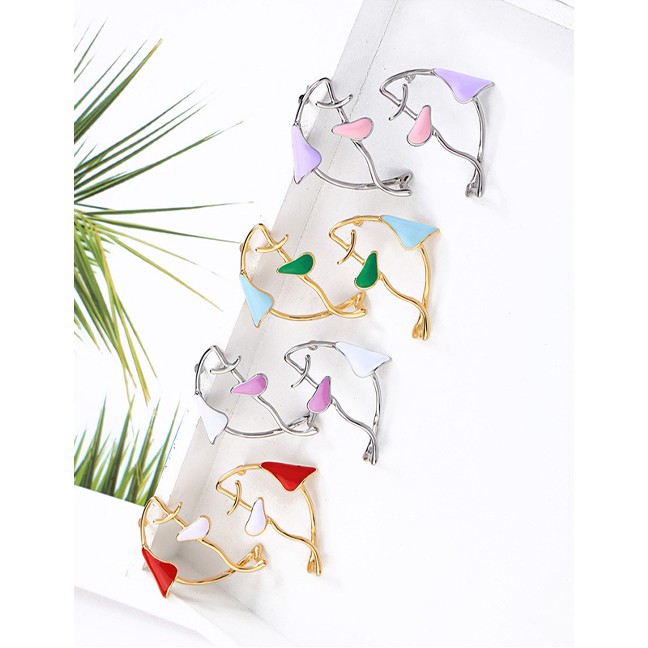 LRC Anting Tusuk Fashion Symmetrical Dripping Oil Fish Ear Studs F55533