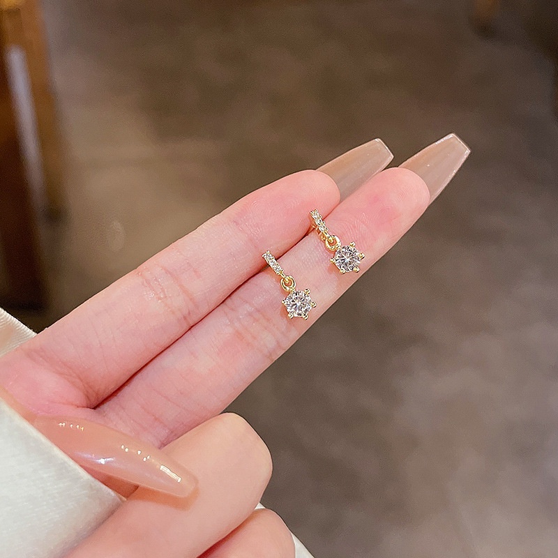 Anting Tusuk Sterling silver 925 Desain Simple Lucu Hias Kristal Zircon Untuk Wanita