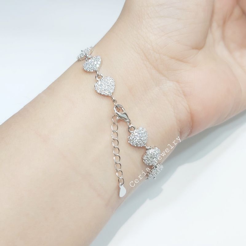 GELANG PERAK ASLI SILVER 925 LAPIS EMAS PUTIH MODEL LOVE - GELANG WANITA