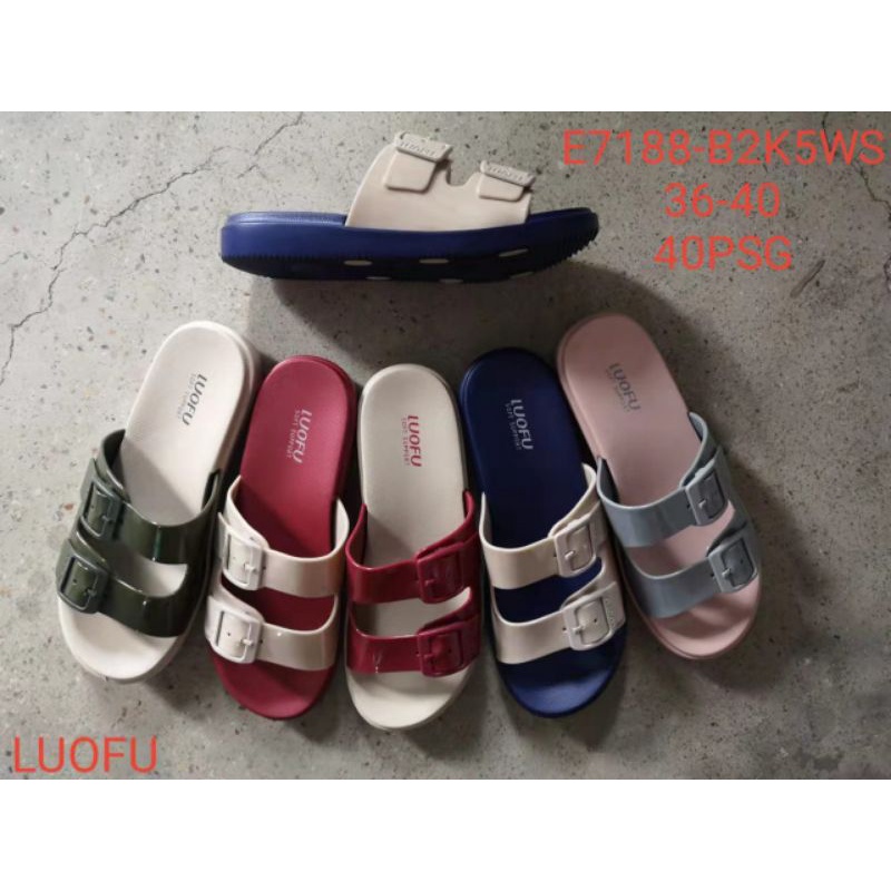 SANDAL WANITA IMPORT LUOFU BAN DUA GESPER NEW E7188 Sendal karet perempuan terbaru nyaman sendal jelly wanita kekinian