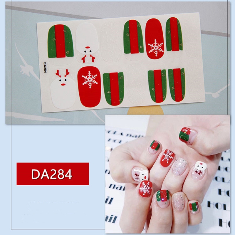 Da281-300 14pcs/lembar Stiker Kuku Palsu 3d Tema Natal Untuk Nail Art Diy