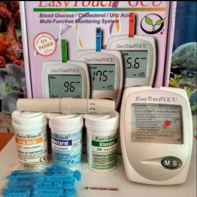 Easy touch tes gula darah murah lengkap 3 in 1 asam urat kolestrol murah/alat tes gula darah murah