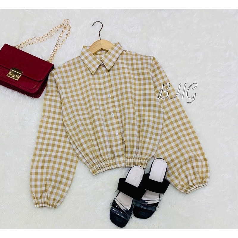 Kemeja Atasan Wanita Lengan Besar Modena Felice Katlina Lucia-FULLY MOKA