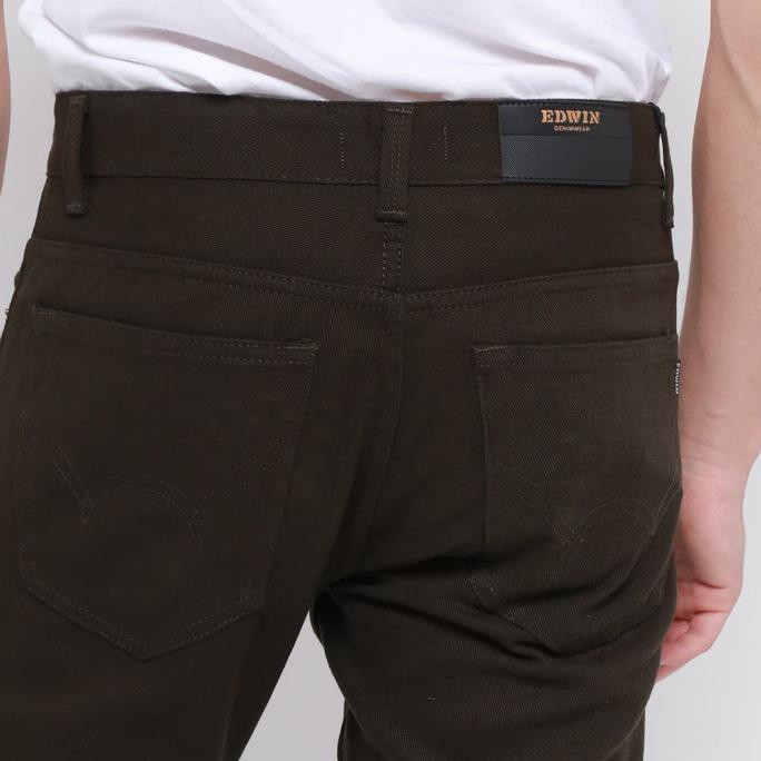 New Product Edwin Celana Jeans Milan-018 Regular Fit Pria Panjang Army Green - Hijau Tua, 28 Free