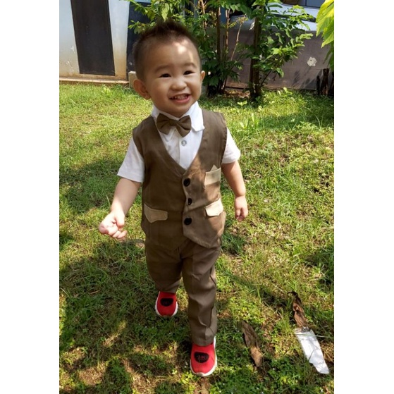 Baju setelan pesta anak bayi laki jas tuxedo panjang katun