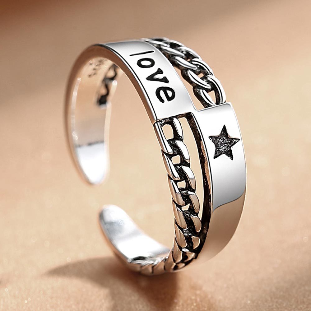 925 Perak Cincin Untuk Wanita/pasangan Cincin Dapat Disesuaikan Bintang Lima Cinta Retro Perhiasan