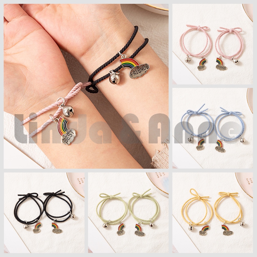 2pcs/Set Gelang Pelangi Gaya Korea Sahabat Gelang Persahabatan / Gelang Couple Pelangi