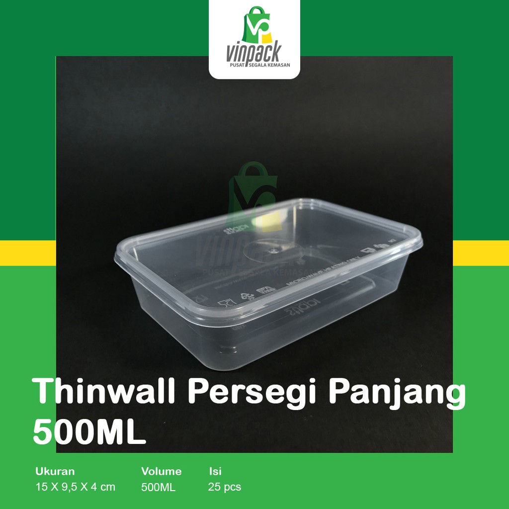 Thinwall/ Kotak/ Box Makan Plastik (REC/Persegi Panjang) 500ml