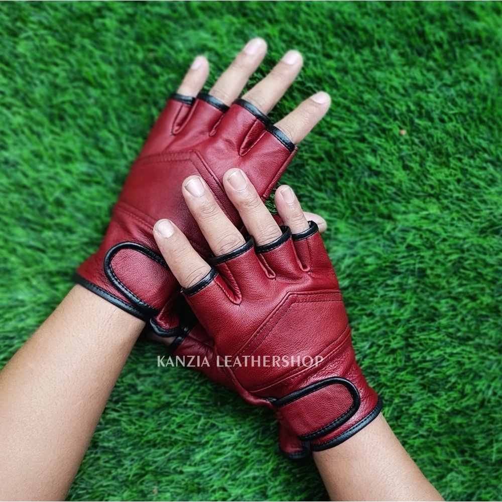 Sarung Tangan Kulit Motor Setengah Jari Kanzia Leathershop Yana Gloves