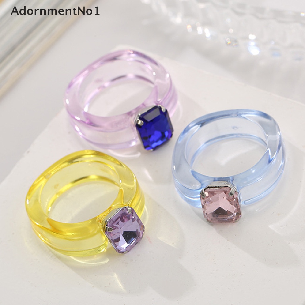 (AdornmentNo1) Cincin Geometri Aksen Kristal + Berlian Imitasi Bahan Resin Untuk Perhiasan Wanita